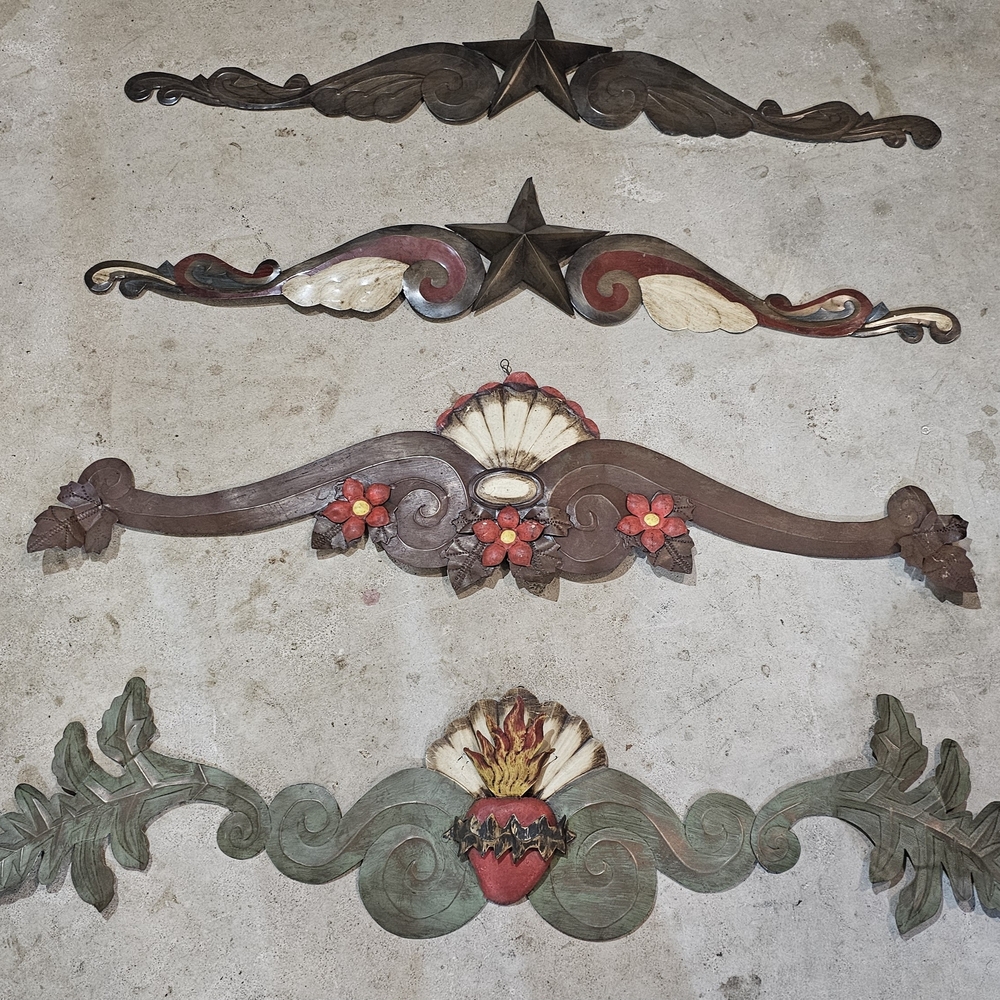 Rustic Wooden Wall Or Door Toppers Decor Set with Star and Floral Designs